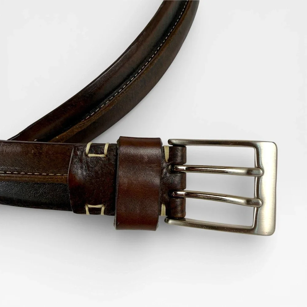 COLE HAAN Mens Leather Belt‎ Silver Buckle Dark Brown Dress Casual Size 105/42